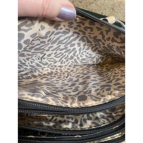 GUESS Signature Logo Satchel Handbag Brown Black Monogram Double Handle Purse - Picture 7 of 14